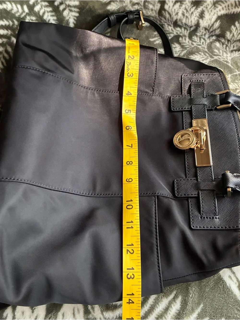 Michael Kors Black Nylon Backpack with Gold MK Charm